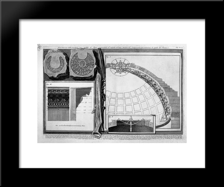 Demonstration Of Some Parts Of The Opera Brick, Which Builds The Pantheon 20x24 Black Modern Wood Framed Art Print Poster by Piranesi, Giovanni Battista