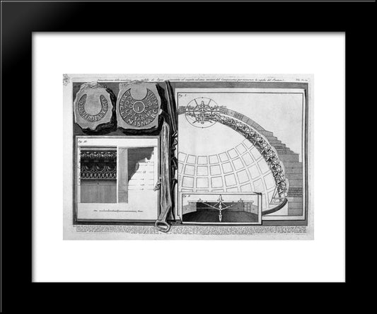 Demonstration Of Some Parts Of The Opera Brick, Which Builds The Pantheon 20x24 Black Modern Wood Framed Art Print Poster by Piranesi, Giovanni Battista