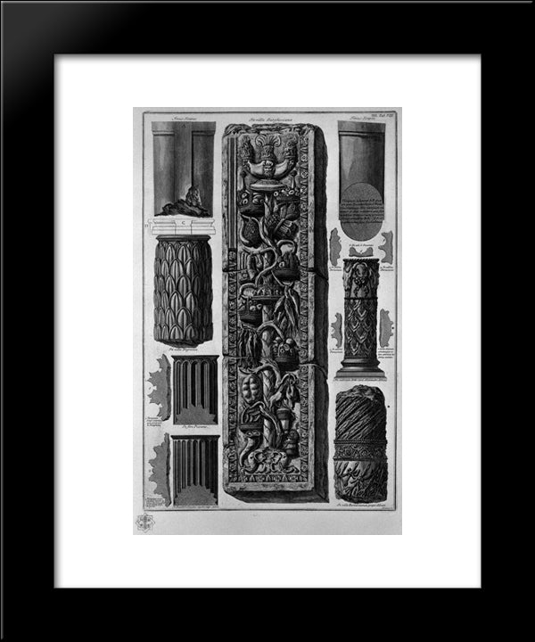 Drums Of Columns And Bas-Relief Of Roman Villas 20x24 Black Modern Wood Framed Art Print Poster by Piranesi, Giovanni Battista