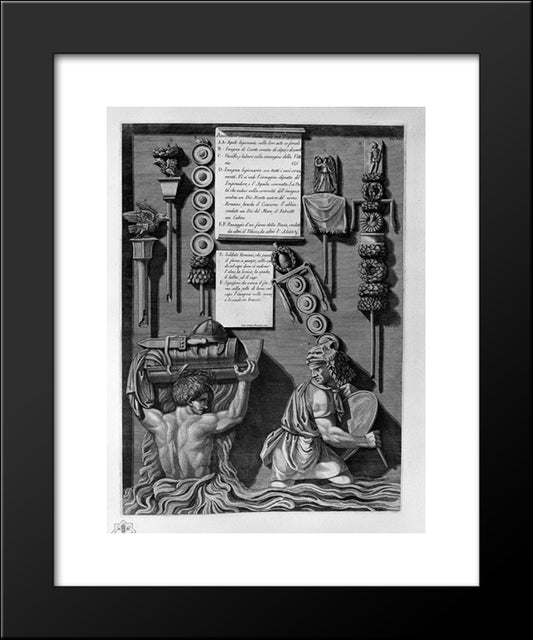 Eagles, Signs, Banner, And Two Legionnaires At The Ford Of A River 20x24 Black Modern Wood Framed Art Print Poster by Piranesi, Giovanni Battista