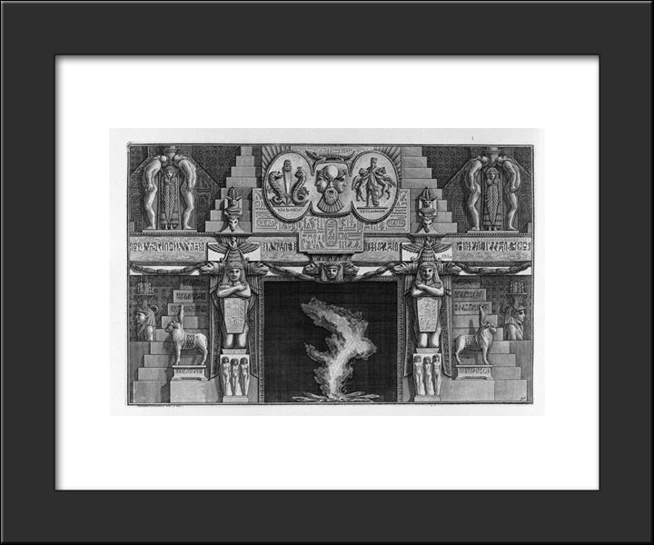 Egyptian-Style Fireplace, Flanked By Two Kneeling Female Figures 20x24 Black Modern Wood Framed Art Print Poster by Piranesi, Giovanni Battista