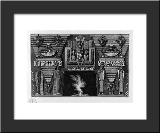 Egyptian-Style Fireplace, Two Figures On The Right Foot, Since Two Mummies 20x24 Black Modern Wood Framed Art Print Poster by Piranesi, Giovanni Battista