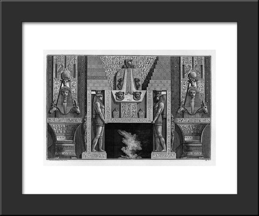 Egyptian-Style Fireplace, Two Large Sides With Figures Supporting The Top 20x24 Black Modern Wood Framed Art Print Poster by Piranesi, Giovanni Battista