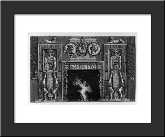Egyptian-Style Fireplace, Two On Each Side Jugglers Spilled On The Hands 20x24 Black Modern Wood Framed Art Print Poster by Piranesi, Giovanni Battista