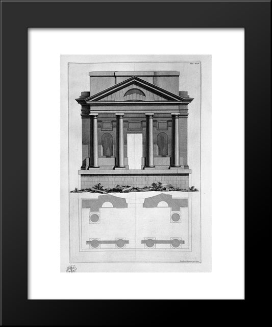 Elevation And Plan Of A Temple 20x24 Black Modern Wood Framed Art Print Poster by Piranesi, Giovanni Battista