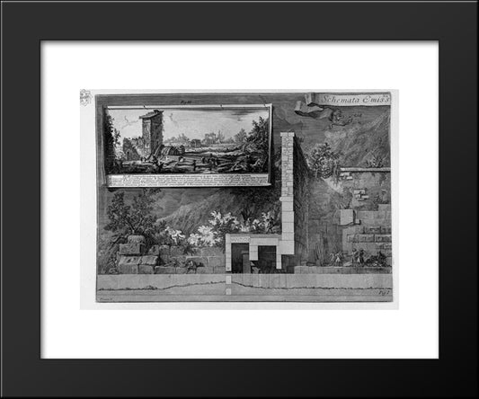 Emissary Of Lake Albano (Sets And Sections) 20x24 Black Modern Wood Framed Art Print Poster by Piranesi, Giovanni Battista