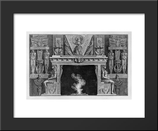 Fireplace Egyptian Style, The Sides Two Seated Figures In Profile, Facing Outwards 20x24 Black Modern Wood Framed Art Print Poster by Piranesi, Giovanni Battista