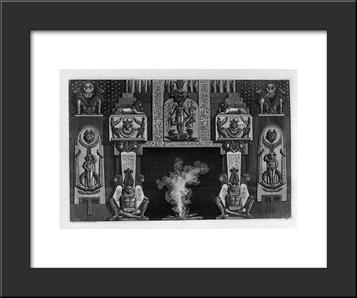 Fireplace Egyptian-Style Three Seated Figures On Each Side 20x24 Black Modern Wood Framed Art Print Poster by Piranesi, Giovanni Battista