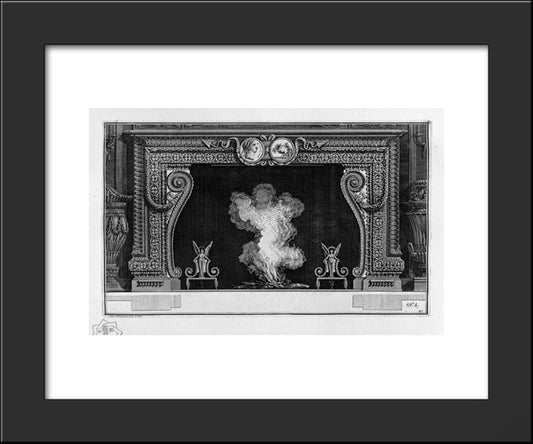 Fireplace Frieze On A Medal With His Imperial Backhand; Inside Wing With Two Winged Victories 20x24 Black Modern Wood Framed Art Print Poster by Piranesi, Giovanni Battista