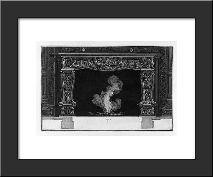 Fireplace On The Frieze Of Acanthus Leaf Between Two Horns, Dolphins And Sphinxes 20x24 Black Modern Wood Framed Art Print Poster by Piranesi, Giovanni Battista