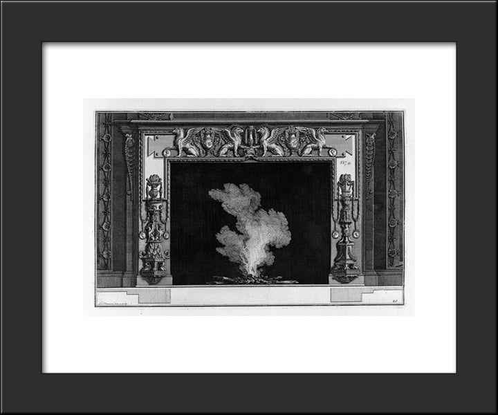 Fireplace With A Frieze Of Griffins; Hips Candlestick 20x24 Black Modern Wood Framed Art Print Poster by Piranesi, Giovanni Battista