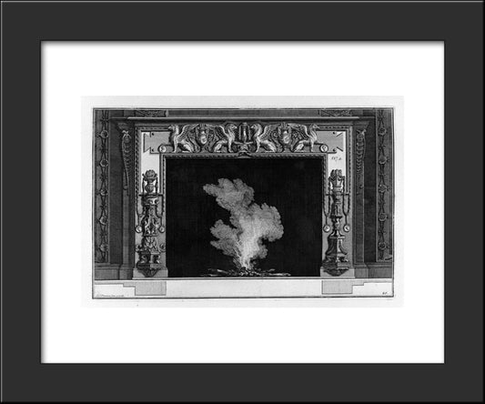 Fireplace With A Frieze Of Griffins; Hips Candlestick 20x24 Black Modern Wood Framed Art Print Poster by Piranesi, Giovanni Battista