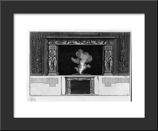 Fireplace With A Frieze Of Masks, Winged Figures At The Hips; Other Way Smaller Inferiorly 20x24 Black Modern Wood Framed Art Print Poster by Piranesi, Giovanni Battista