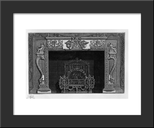 Fireplace With A Large Ornate Metal Wing 20x24 Black Modern Wood Framed Art Print Poster by Piranesi, Giovanni Battista