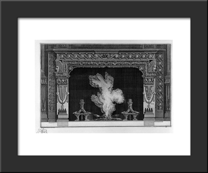 Fireplace With Garland Frieze Applicant And Cameos 20x24 Black Modern Wood Framed Art Print Poster by Piranesi, Giovanni Battista