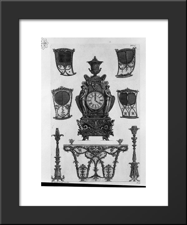 Four Sides Of The Sedan, A Clock, Two Candlesticks, Table Wall 20x24 Black Modern Wood Framed Art Print Poster by Piranesi, Giovanni Battista