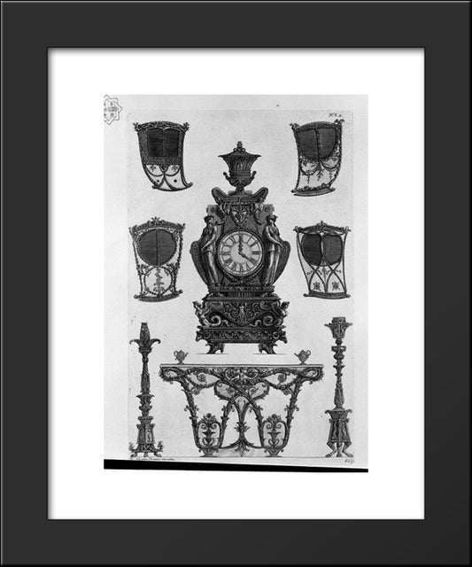 Four Sides Of The Sedan, A Clock, Two Candlesticks, Table Wall 20x24 Black Modern Wood Framed Art Print Poster by Piranesi, Giovanni Battista