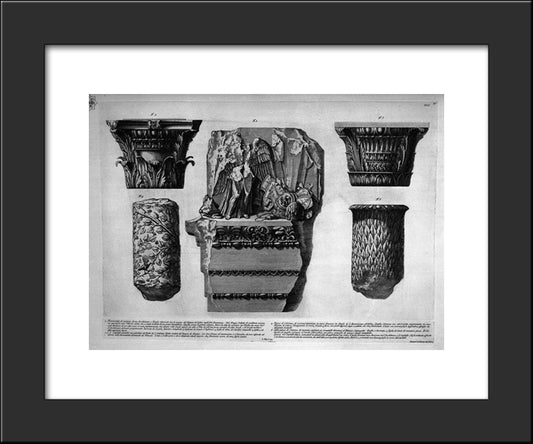 Fragment Of An Architrave And Frieze, Capitals Of Columns And Pieces 20x24 Black Modern Wood Framed Art Print Poster by Piranesi, Giovanni Battista