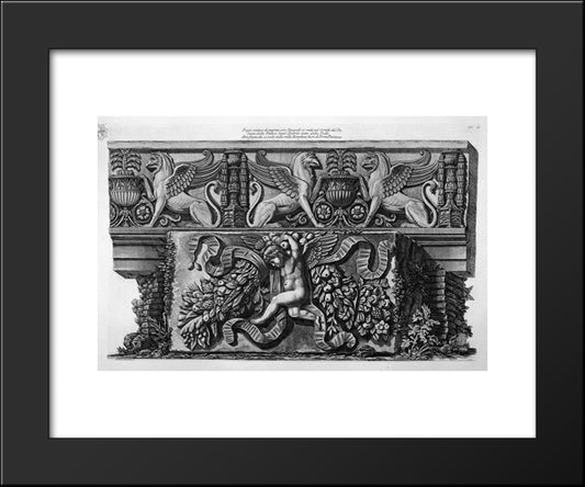 Frieze Hippogriffs Ancient Marble In The Courtyard Of The Palace Of The Valley 20x24 Black Modern Wood Framed Art Print Poster by Piranesi, Giovanni Battista