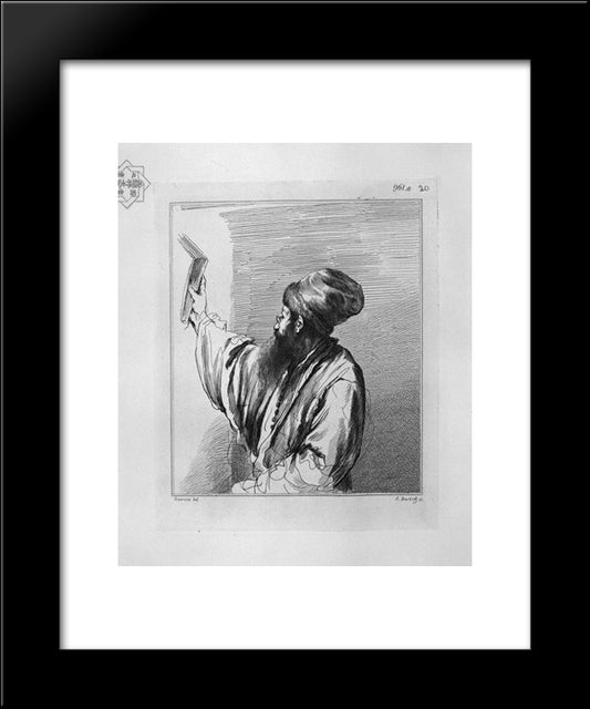 Half Figure Of A Man In The Act Of Hanging A Picture, By Guercino 20x24 Black Modern Wood Framed Art Print Poster by Piranesi, Giovanni Battista