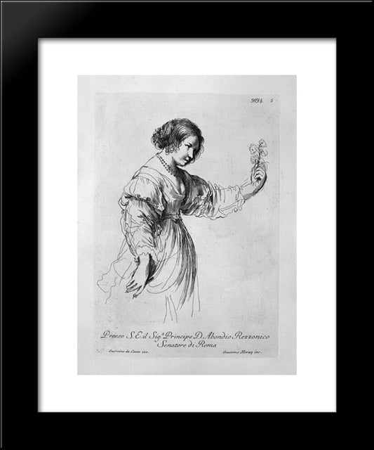 Half Figure Of A Woman Holding Out A Flower 20x24 Black Modern Wood Framed Art Print Poster by Piranesi, Giovanni Battista