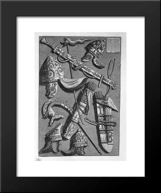 Helmets, Dagger, Quivers, Poker, Signs (From The Pedestal Of The Column Of Trajan) 20x24 Black Modern Wood Framed Art Print Poster by Piranesi, Giovanni Battista