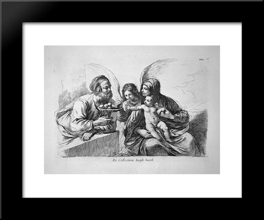 Holy Family, St. Josephus Gives The Child Some Fruit That Points To An Angel 20x24 Black Modern Wood Framed Art Print Poster by Piranesi, Giovanni Battista