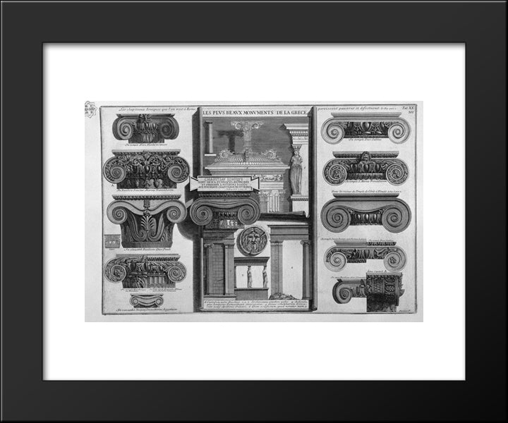 Ionic Capitals Of Rome (S. Maria In Trastevere, St. Paul, St. George In Velabro, St. Saba, Etc.) 20x24 Black Modern Wood Framed Art Print Poster by Piranesi, Giovanni Battista