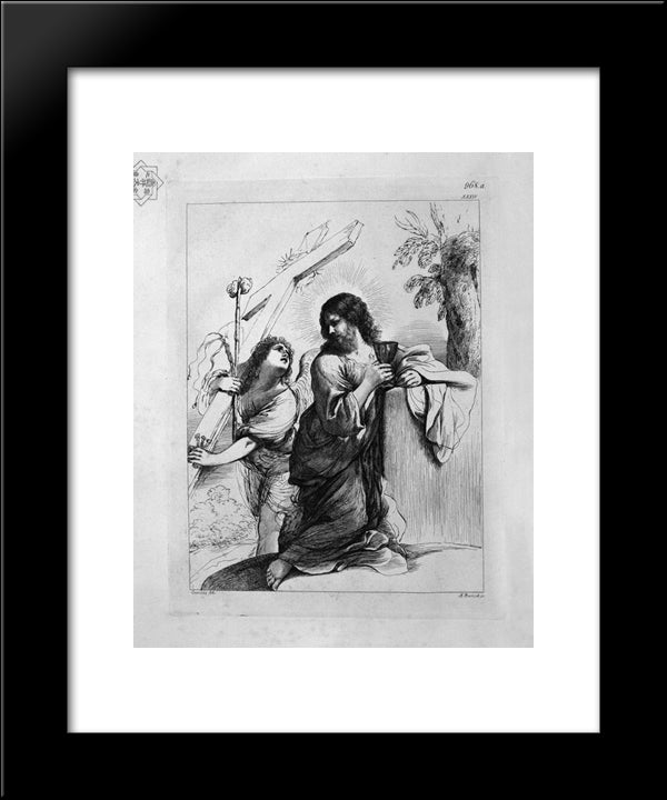 Jesus In Prayer, With The `Angel Who Shows Him The Instruments Of Passion, By Guercino 20x24 Black Modern Wood Framed Art Print Poster by Piranesi, Giovanni Battista