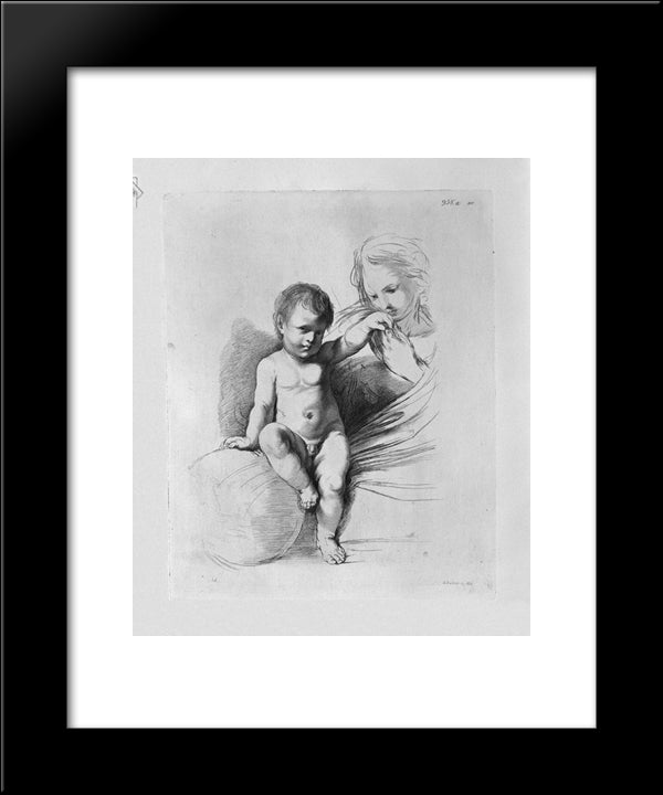 Jesus To A Child To Whom The Virgin Kisses The Hand, By Guercino 20x24 Black Modern Wood Framed Art Print Poster by Piranesi, Giovanni Battista