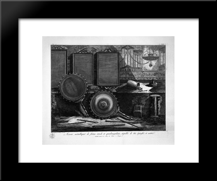 Metal Mirrors, Hairpins, Pins And Other Toilet Articles 20x24 Black Modern Wood Framed Art Print Poster by Piranesi, Giovanni Battista