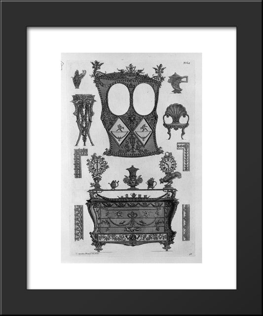 One Side Of The Sedan, A Dresser, And Various Other Objects And Decorative Details 20x24 Black Modern Wood Framed Art Print Poster by Piranesi, Giovanni Battista
