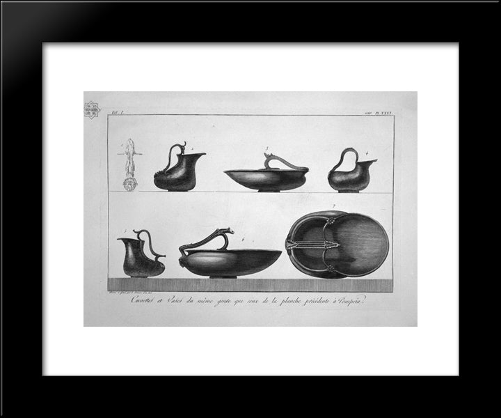 Other Similar Basins, Found In Pompeii 20x24 Black Modern Wood Framed Art Print Poster by Piranesi, Giovanni Battista