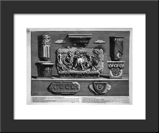 Pieces Of Columns, Capitals, Fragments Of Marble Friezes And Ornaments 20x24 Black Modern Wood Framed Art Print Poster by Piranesi, Giovanni Battista