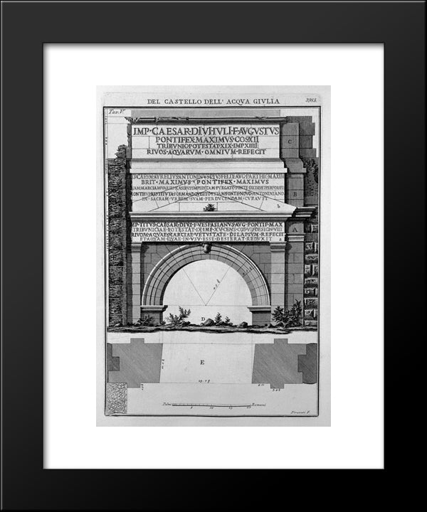 Plan And Elevation Of The Monument Of The Waters And Julia Marcia Tepula Porta St. Lorenzo 20x24 Black Modern Wood Framed Art Print Poster by Piranesi, Giovanni Battista
