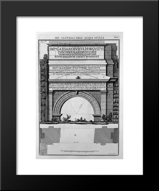 Plan And Elevation Of The Monument Of The Waters And Julia Marcia Tepula Porta St. Lorenzo 20x24 Black Modern Wood Framed Art Print Poster by Piranesi, Giovanni Battista