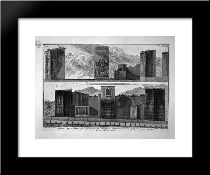 Plan And Elevation Of The Second Tavern On The Right 20x24 Black Modern Wood Framed Art Print Poster by Piranesi, Giovanni Battista