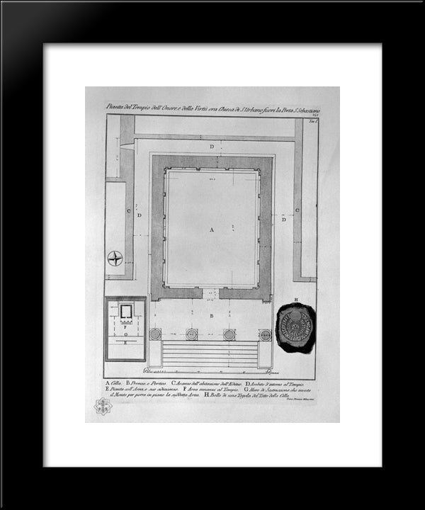 Plan And Elevation Rear Of The Temple Of The Sibyl At Tivoli 20x24 Black Modern Wood Framed Art Print Poster by Piranesi, Giovanni Battista