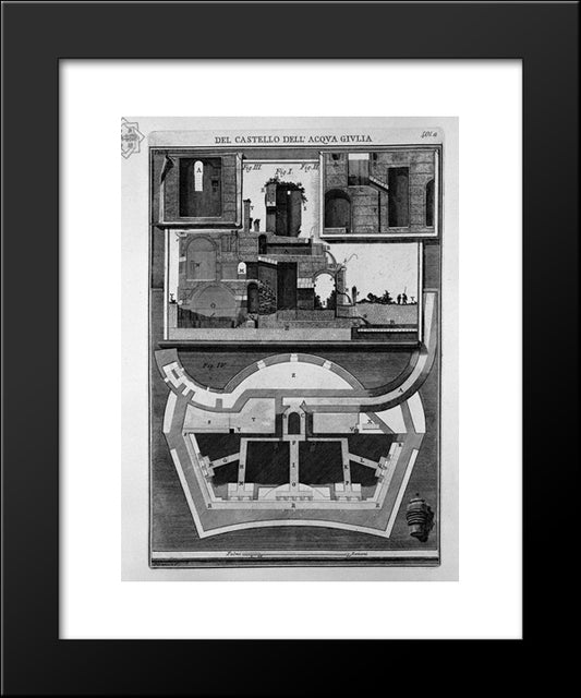 Plan And Vertical Sections Of The Castle 20x24 Black Modern Wood Framed Art Print Poster by Piranesi, Giovanni Battista