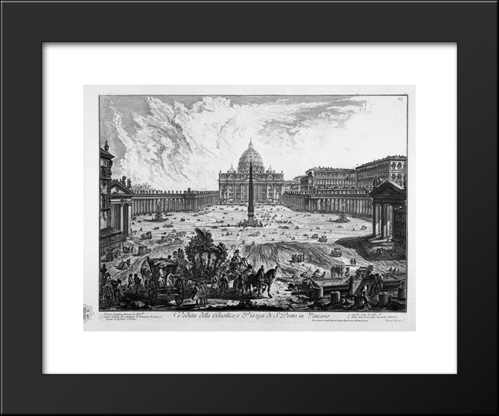 Porch View Of The Insignia Vatican Basilica And Piazza Adjacent Coll`Ampio 20x24 Black Modern Wood Framed Art Print Poster by Piranesi, Giovanni Battista