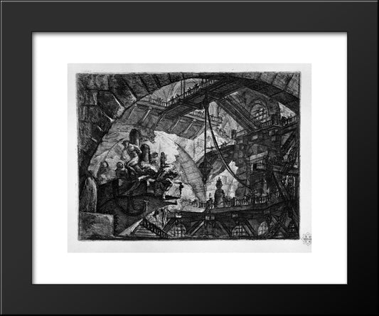 Prisoners On A Projecting Platform 20x24 Black Modern Wood Framed Art Print Poster by Piranesi, Giovanni Battista