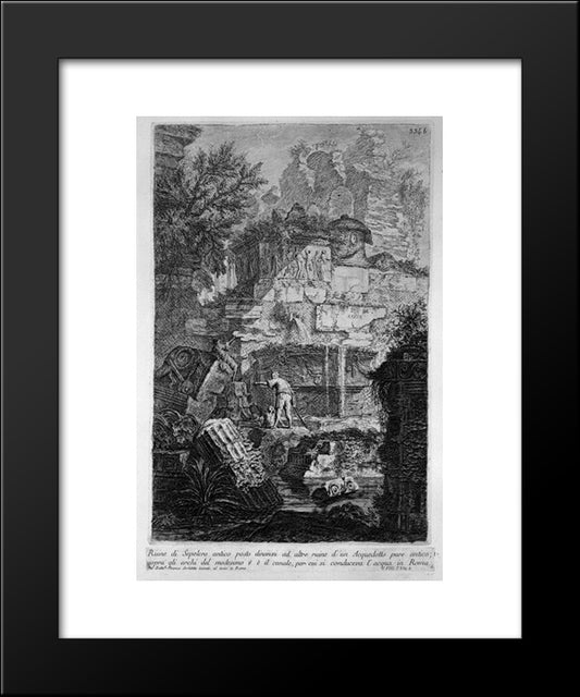 Ruins Of An Ancient Tomb Placed Before Other Ruins Of An Aqueduct 20x24 Black Modern Wood Framed Art Print Poster by Piranesi, Giovanni Battista