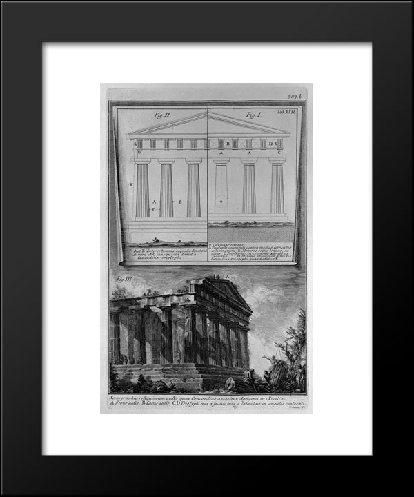 Set Design Elevations And The Temple Of Concordia In Agrigento 20x24 Black Modern Wood Framed Art Print Poster by Piranesi, Giovanni Battista