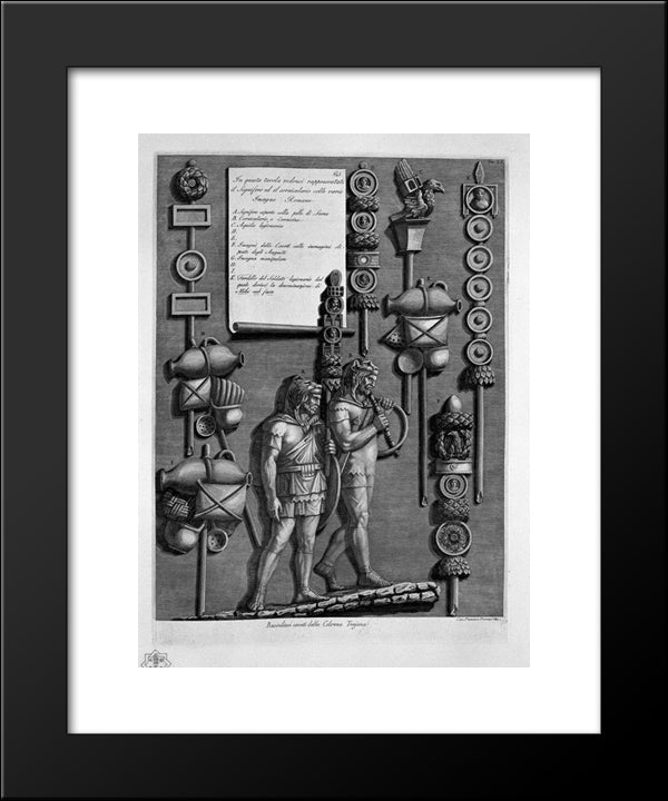 Signifer Corniculario With Various Signs And Roman (From The Trajan Column) 20x24 Black Modern Wood Framed Art Print Poster by Piranesi, Giovanni Battista