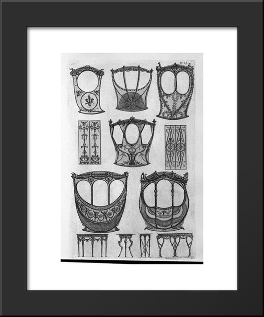 Six Sides Of Sedans, Two Panels, Two Tripods, Two Tables To The Wall 20x24 Black Modern Wood Framed Art Print Poster by Piranesi, Giovanni Battista