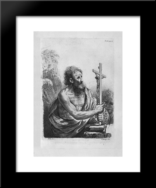 St. Jerome In The Act Of Contemplating The Crucifix, By Guercino 20x24 Black Modern Wood Framed Art Print Poster by Piranesi, Giovanni Battista