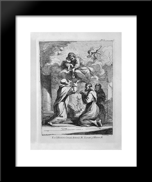 The Blessed Virgin And St. Child Appear Three Religious Kneeling 20x24 Black Modern Wood Framed Art Print Poster by Piranesi, Giovanni Battista