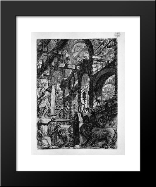 The Lion Bas-Reliefs 20x24 Black Modern Wood Framed Art Print Poster by Piranesi, Giovanni Battista