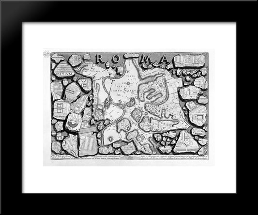 The Roman Antiquities, T. 1, Plate Ii. Map Of Ancient Rome And Forma Urbis. 20x24 Black Modern Wood Framed Art Print Poster by Piranesi, Giovanni Battista