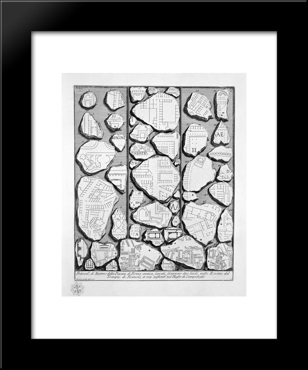 The Roman Antiquities, T. 1, Plate Iii. Map Of Ancient Rome And Forma Urbis. 20x24 Black Modern Wood Framed Art Print Poster by Piranesi, Giovanni Battista